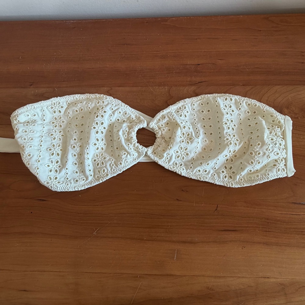 Primark Cares Cream Eyelet Bandeau Bikini Top O-Ring Tie Back Women Large
